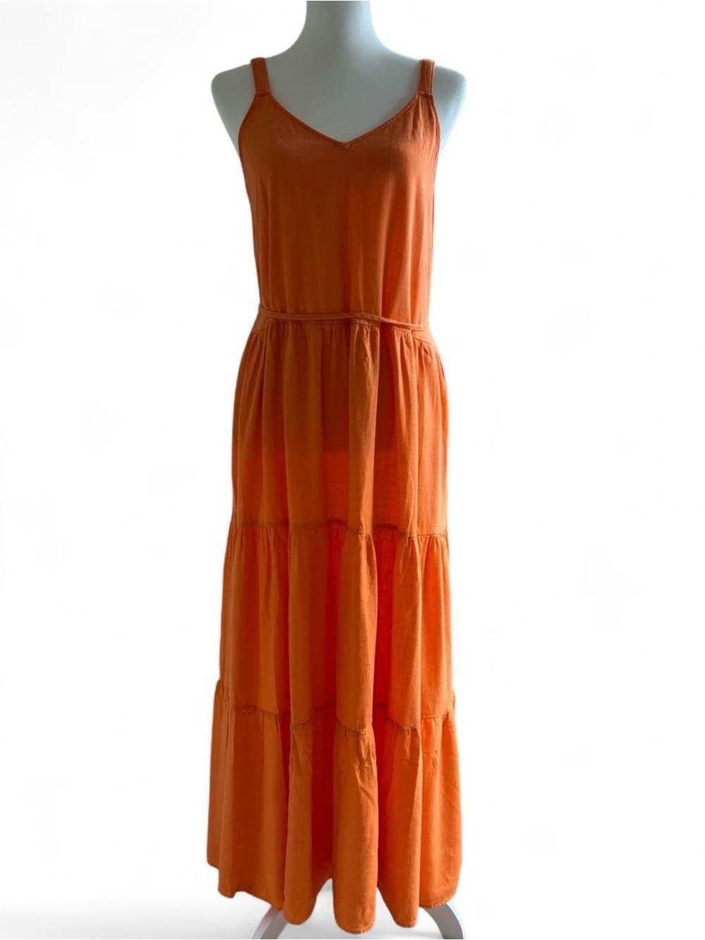 Splendid Orange Tiered Linen Blend Maxi Dress - Size Medium